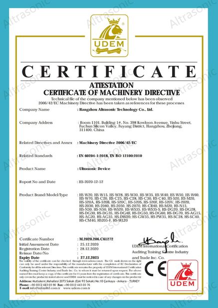 China Hangzhou Altrasonic Technology Co., Ltd Zertifizierungen
